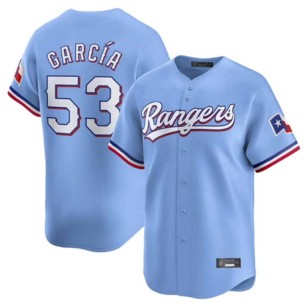 Johmsee T.Rangers #53 Adolis Garcia Player Light Blue Home Limited Stitched Jerseys