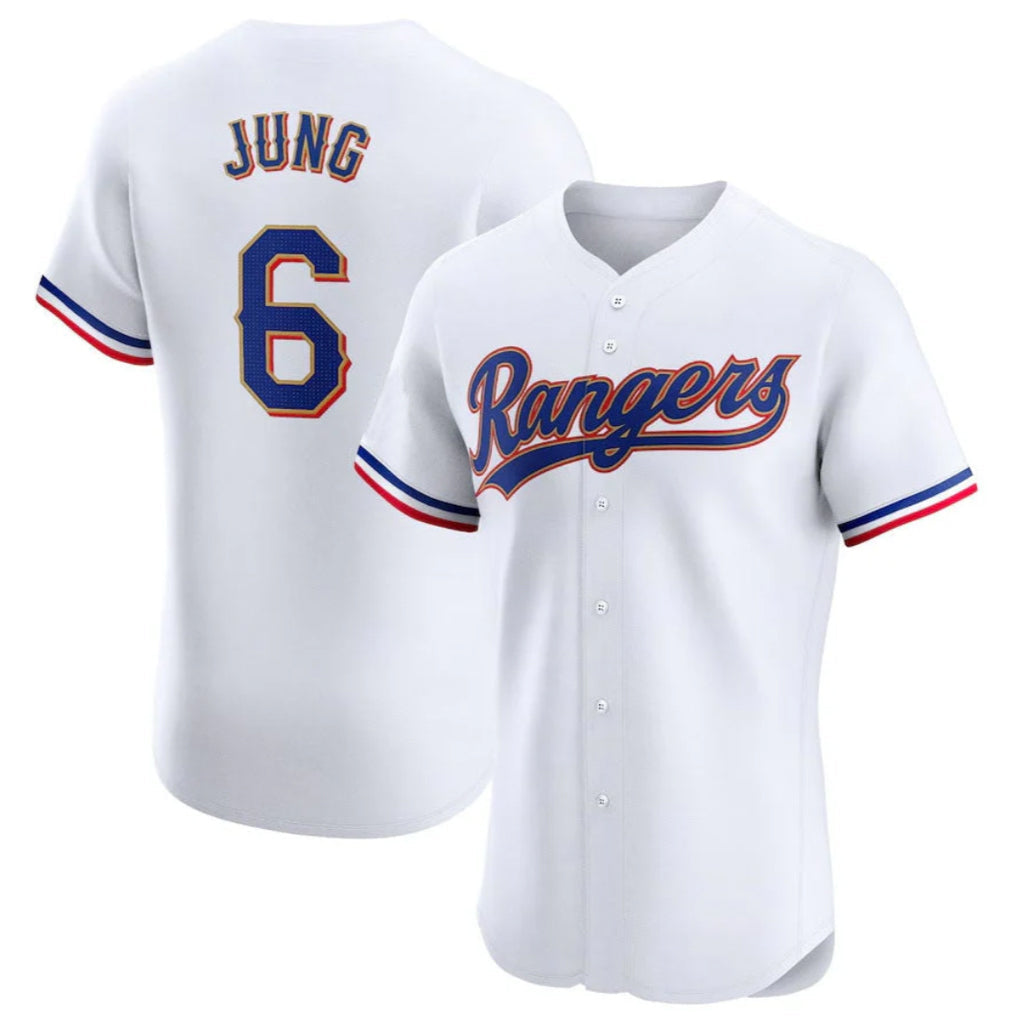 Johmsee T.Rangers #6 Josh Jung Player Gold Collection Elite Limited White Stitched Jerseys