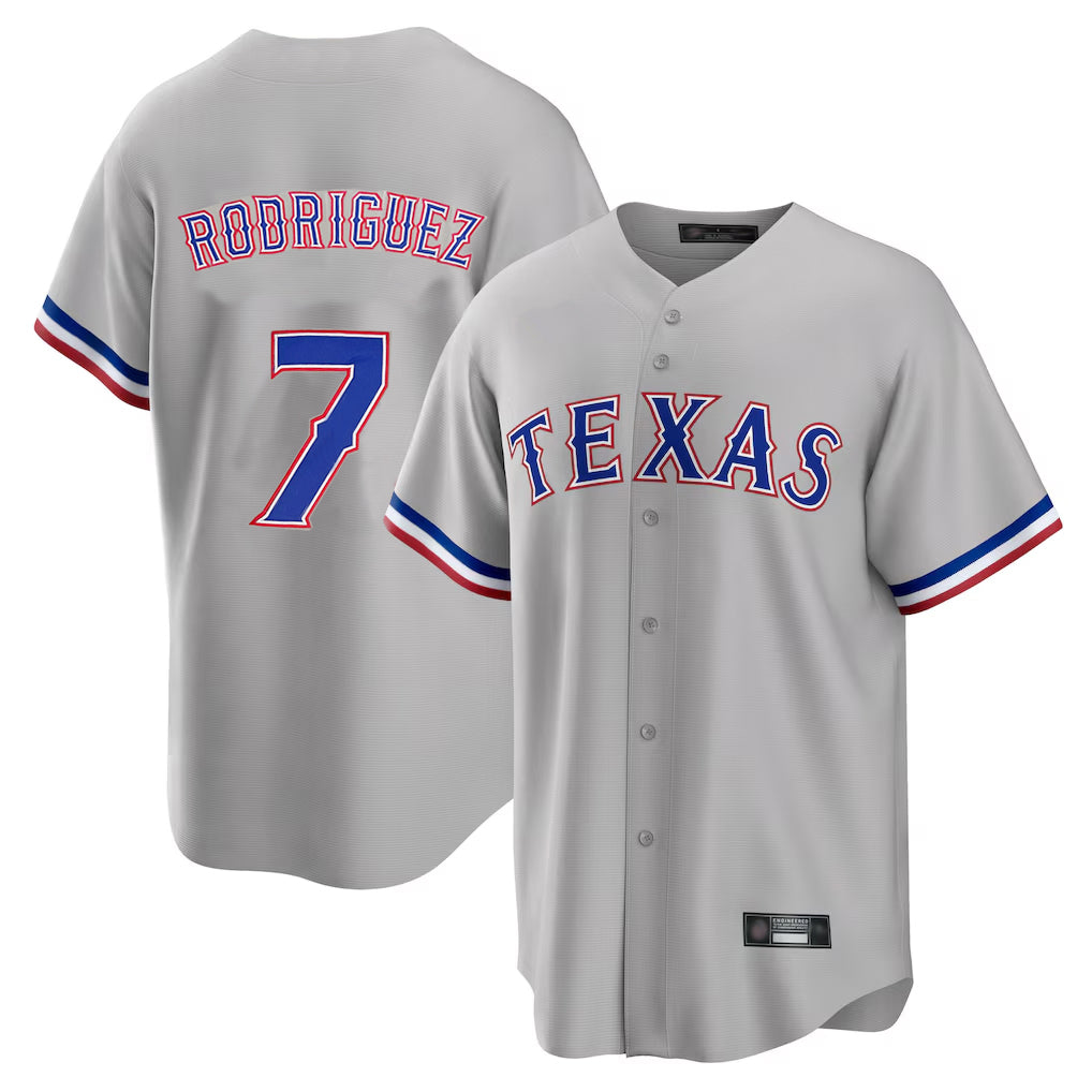 Johmsee T.Rangers #7 Ivan Rodriguez Player Gray Home Game Stitched Jerseys