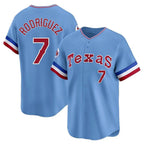 Johmsee T.Rangers #7 Ivan Rodriguez Player Light Blue Cooperstown Collection Limited Stitched Jerseys