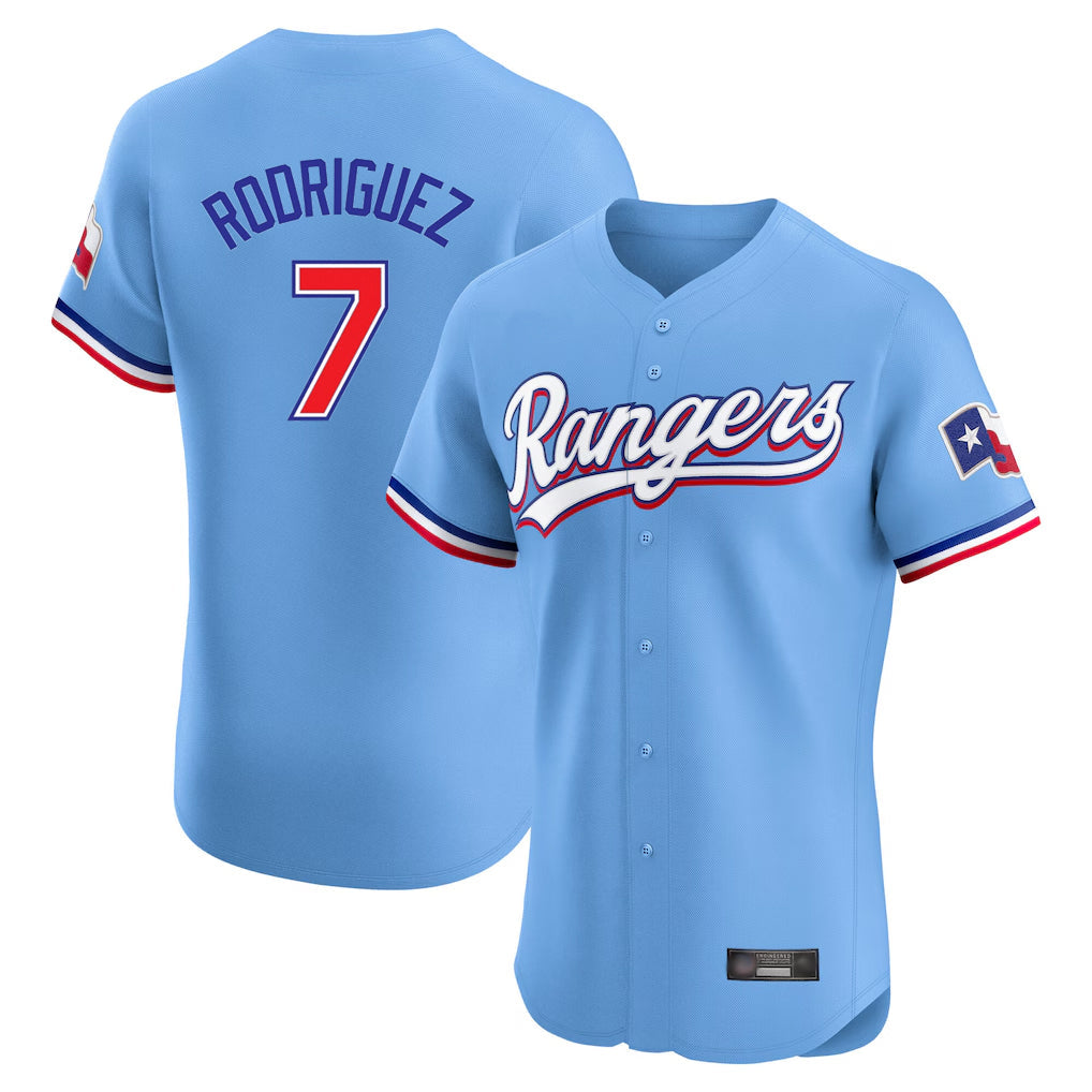 Johmsee T.Rangers #7 Ivan Rodriguez Player Light Blue Limited Home Elite Stitched Jerseys