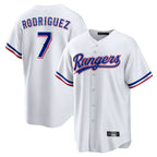 Johmsee T.Rangers #7 Ivan Rodriguez Player White Home Game Stitched Jerseys