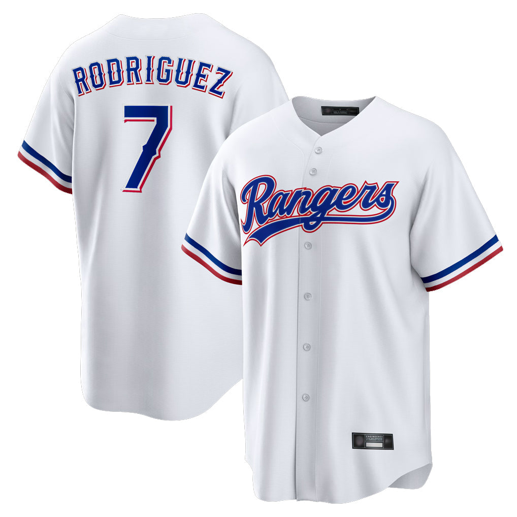 Johmsee T.Rangers #7 Ivan Rodriguez Player White Home Game Stitched Jerseys