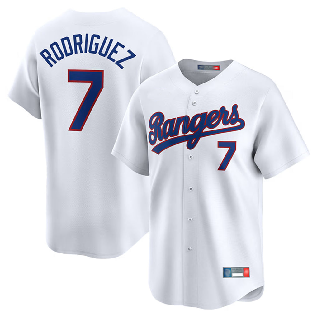 Johmsee T.Rangers #7 Ivan Rodriguez Player White Home Limited Stitched Jerseys