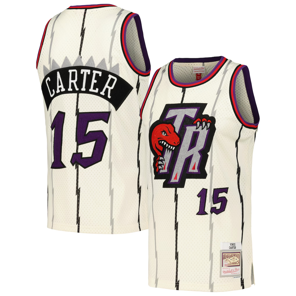 Johmsee T.Raptors #15 Vince Carter Mitchell & Ness Cream Chainstitch Swingman Jerseys