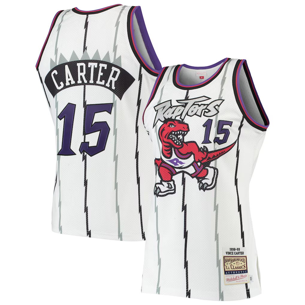 Johmsee T.Raptors #15 Vince Carter Mitchell & Ness White 1998-99 Hardwood Classics Authentic Jerseys