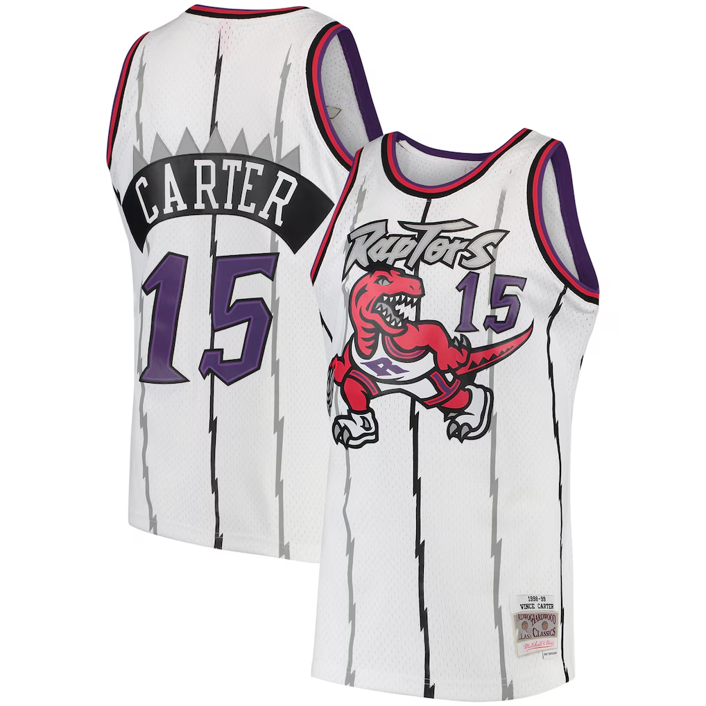 Johmsee T.Raptors #15 Vince Carter Mitchell & Ness White 1998-99 Hardwood Classics Swingman Jerseys