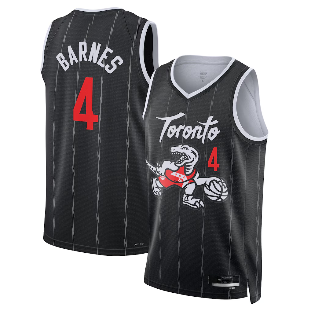 Johmsee T.Raptors #4 Scottie Barnes Black 2025-26 Swingman Jerseys - City Edition