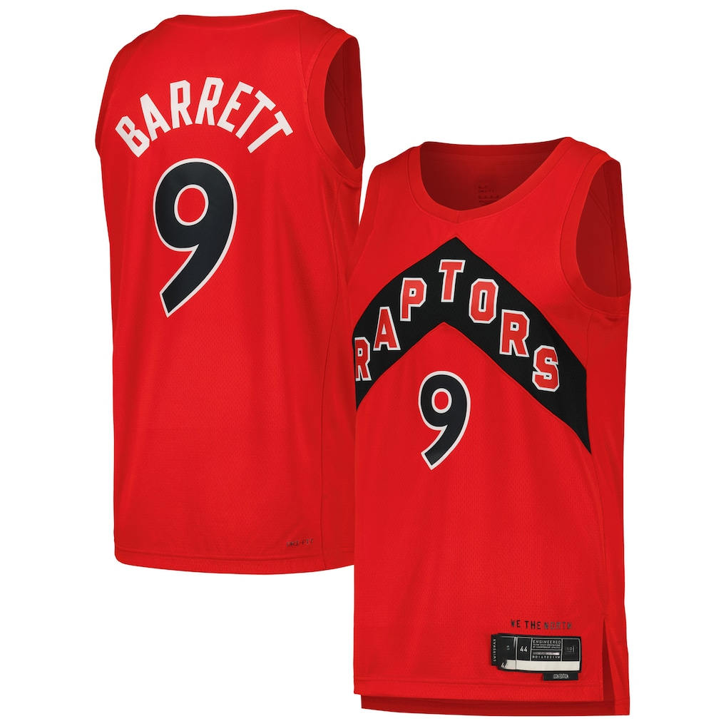 Johmsee T.Raptors #9 RJ Barrett Red Swingman Player Jerseys - Icon Edition