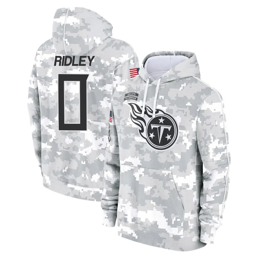 Johmsee T.Titans #0 Calvin Ridley Player Camo Arctic Salute to Service Pullover Hoodies Home Game Stitched Jerseys