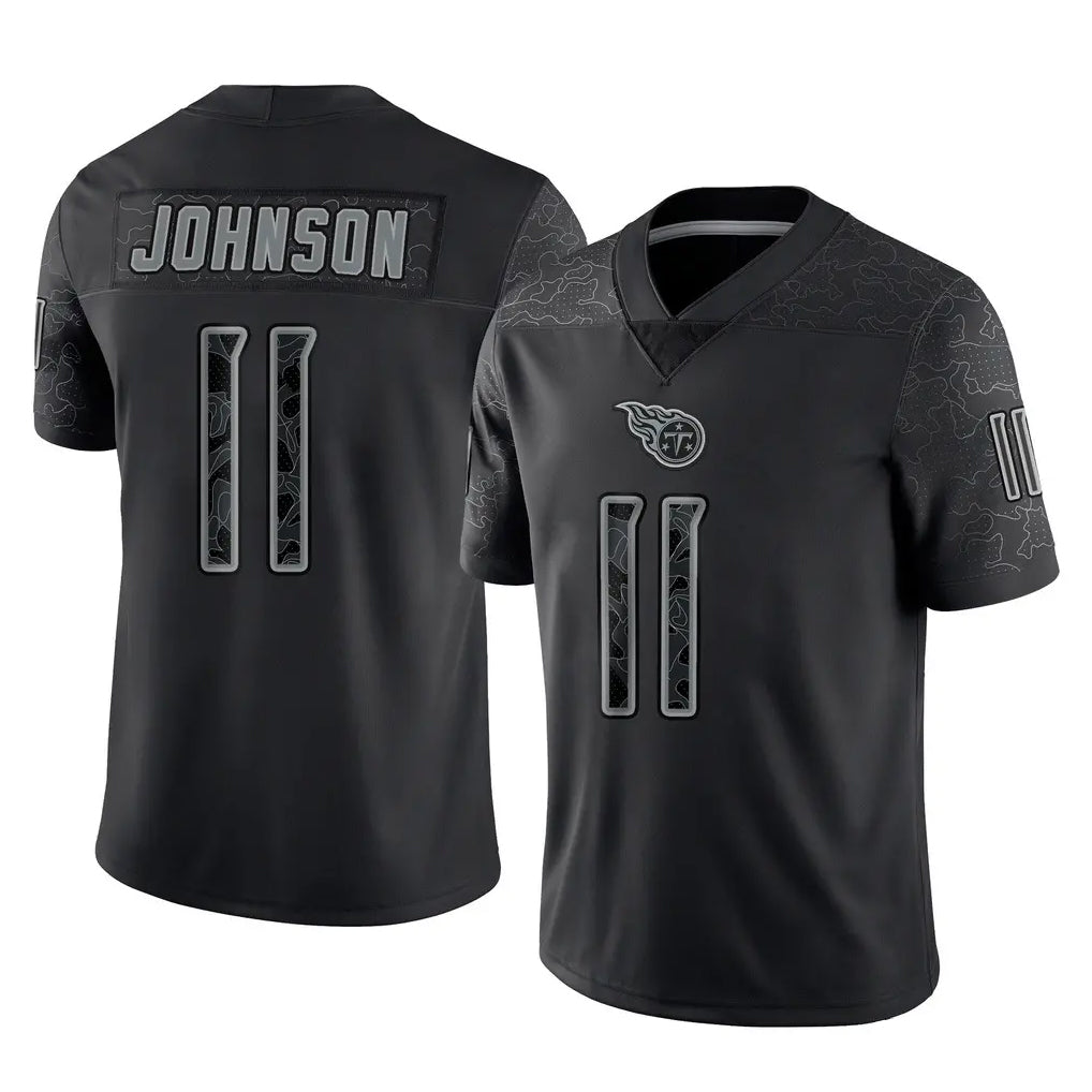 Johmsee T.Titans #11 Jermaine Johnson II Player Black Limited Reflective Home Game Stitched Jerseys