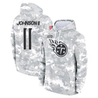 Johmsee T.Titans #11 Jermaine Johnson II Player Camo Arctic Salute to Service Pullover Hoodies Home Game Stitched Jerseys