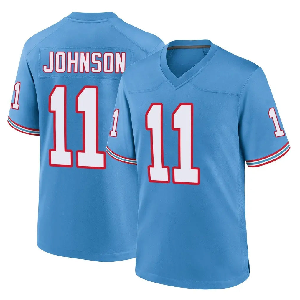 Johmsee T.Titans #11 Jermaine Johnson II Player Light Blue Oilers Throwback Home Game Stitched Jerseys