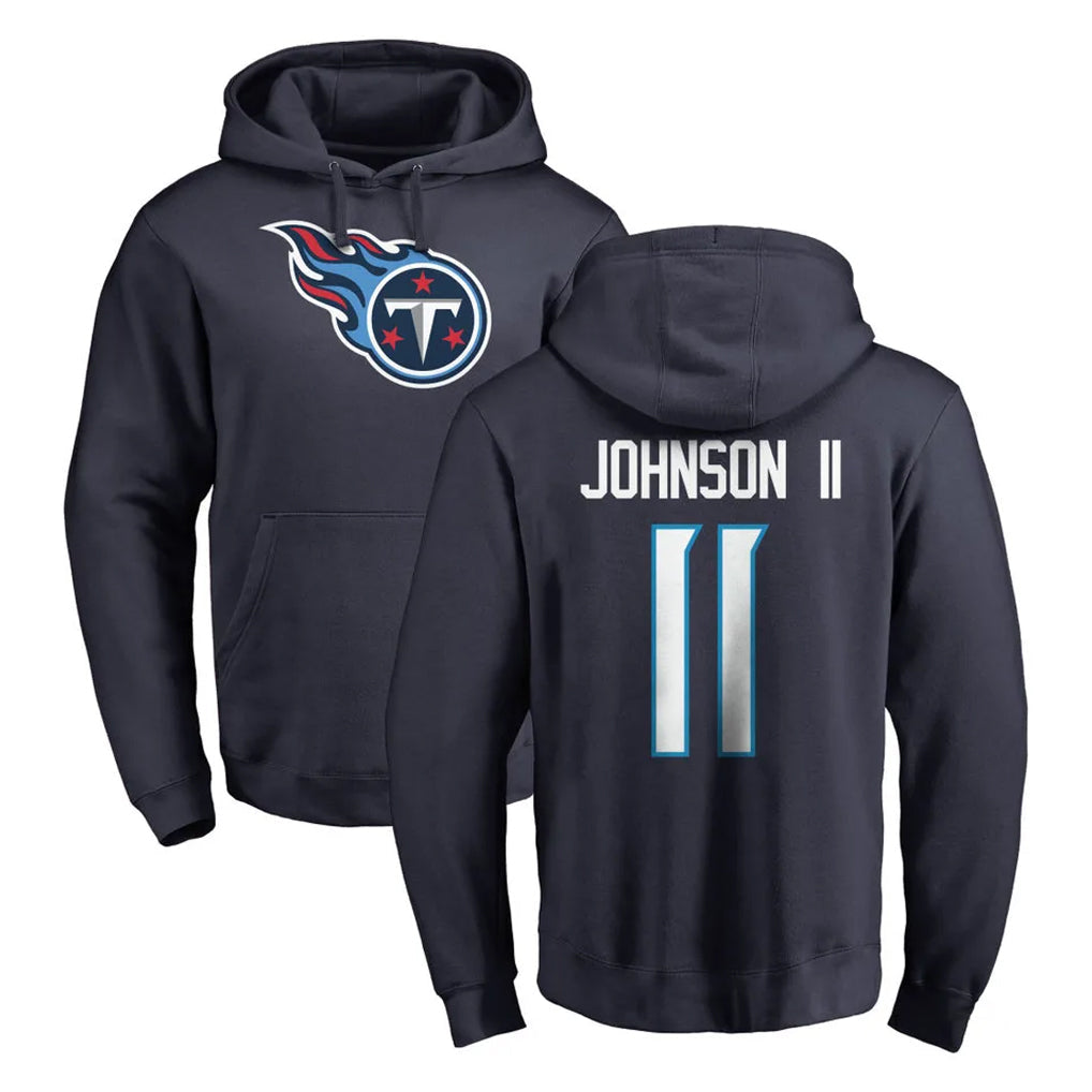 Johmsee T.Titans #11 Jermaine Johnson II Player Navy Logo Pullover Hoodies Home Game Stitched Jerseys