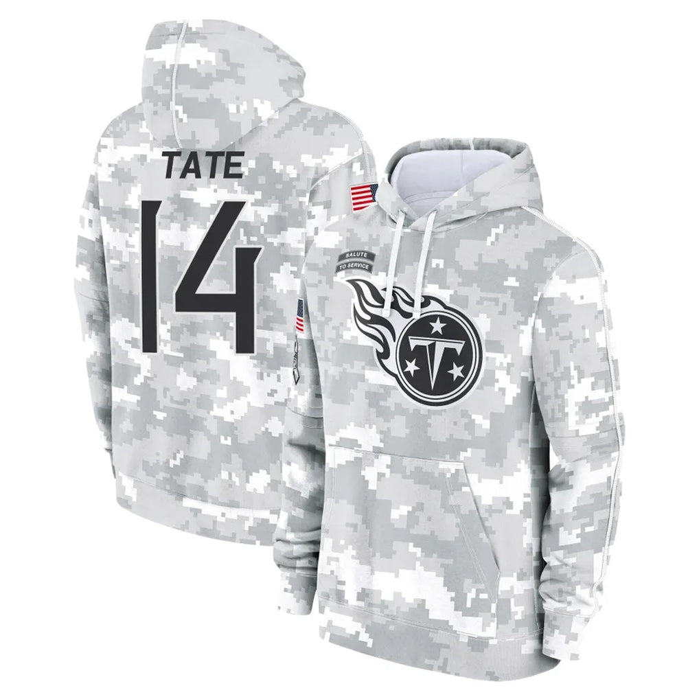 Johmsee T.Titans #14 Carnell Tate Player Camo Arctic Salute to Service Pullover Hoodies Home Game Stitched Jerseys