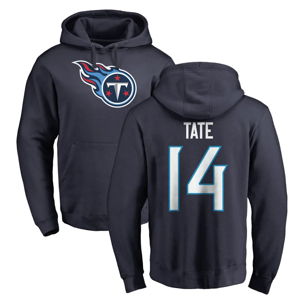 Johmsee T.Titans #14 Carnell Tate Player Navy Logo Pullover Hoodies Home Game Stitched Jerseys