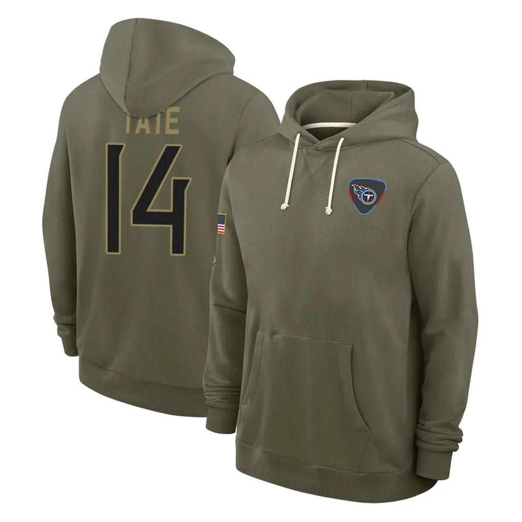 Johmsee T.Titans #14 Carnell Tate Player Olive Salute to Service Hoodies Home Game Stitched Jerseys