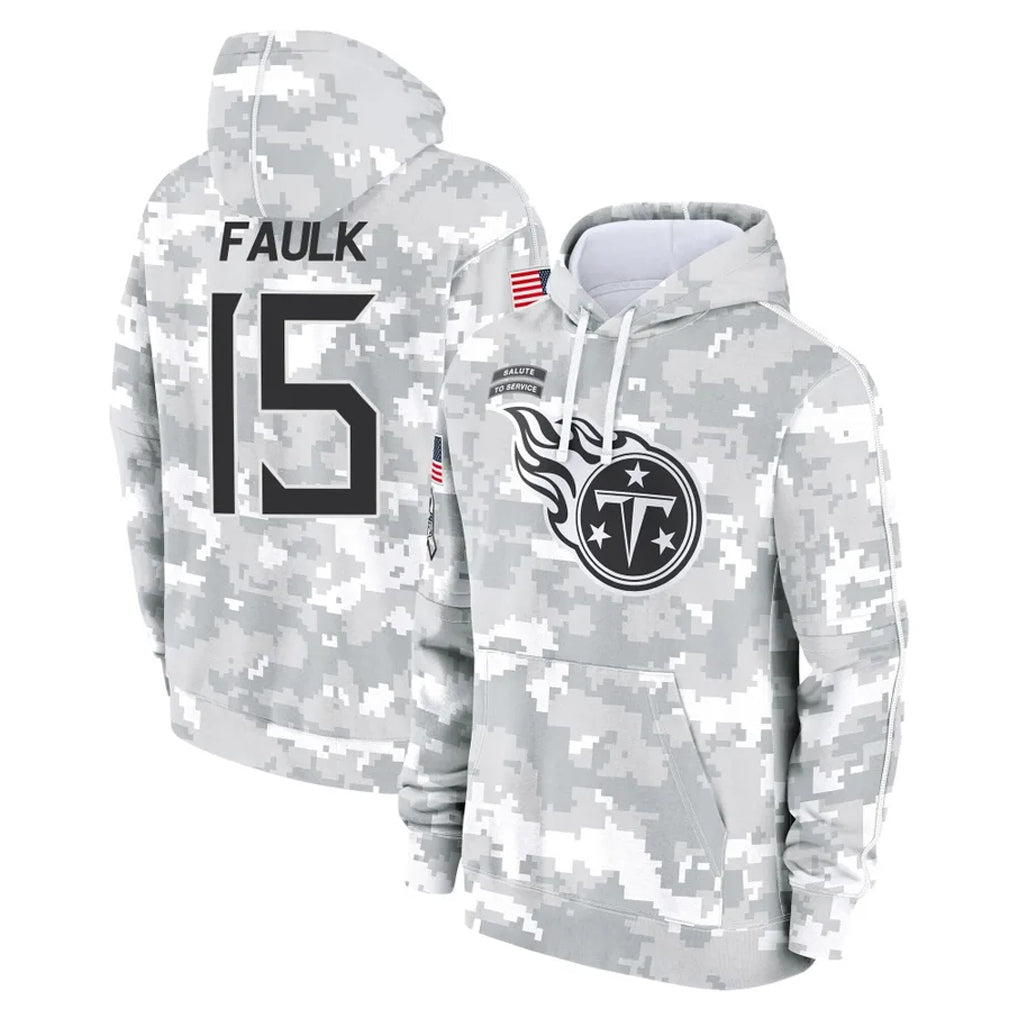 Johmsee T.Titans #15 Keldric Faulk Player Camo Arctic Salute to Service Pullover Hoodies Home Game Stitched Jerseys