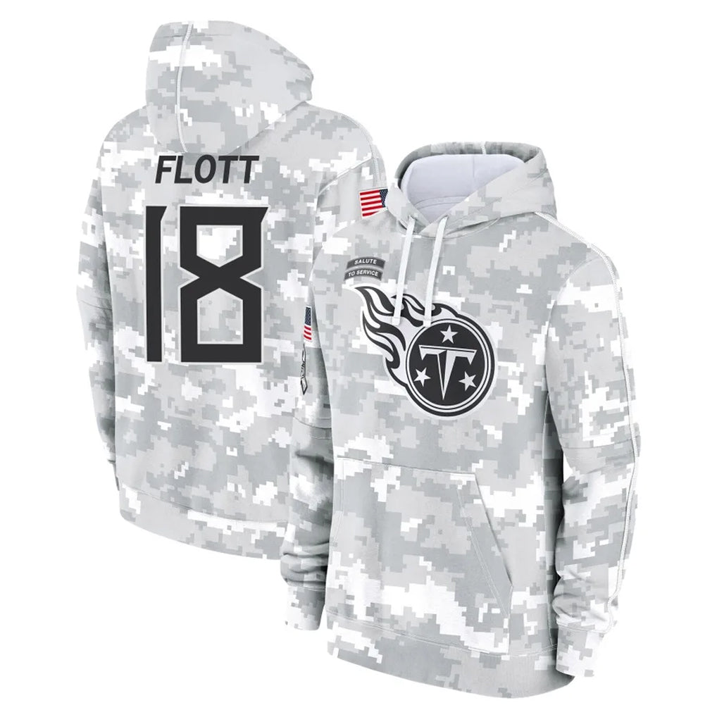 Johmsee T.Titans #18 Cor'Dale Flott Player Camo Arctic Salute to Service Pullover Hoodies Home Game Stitched Jerseys