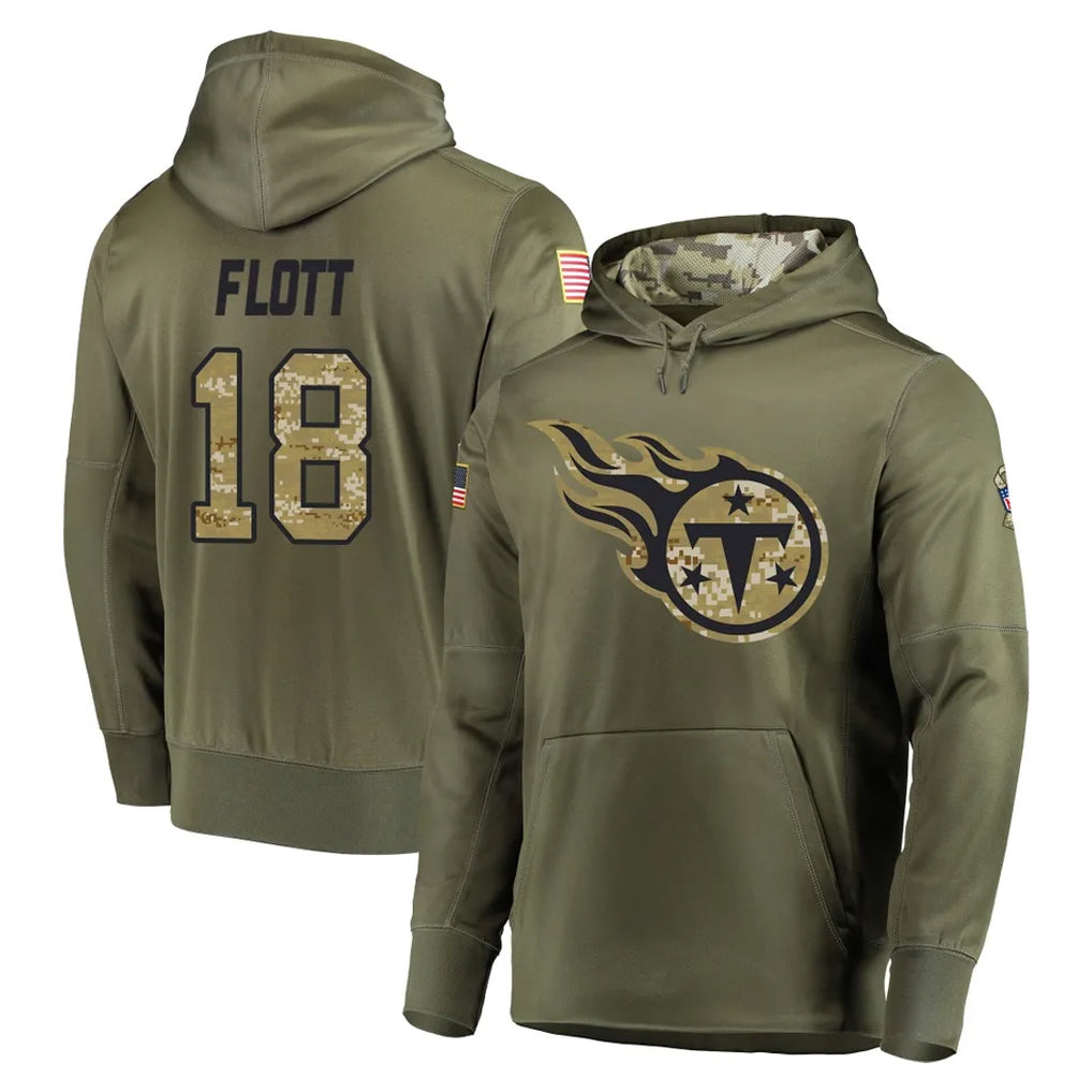 Johmsee T.Titans #18 Cor'Dale Flott Player Olive Salute to Service Pullover Hoodies Home Game Stitched Jerseys