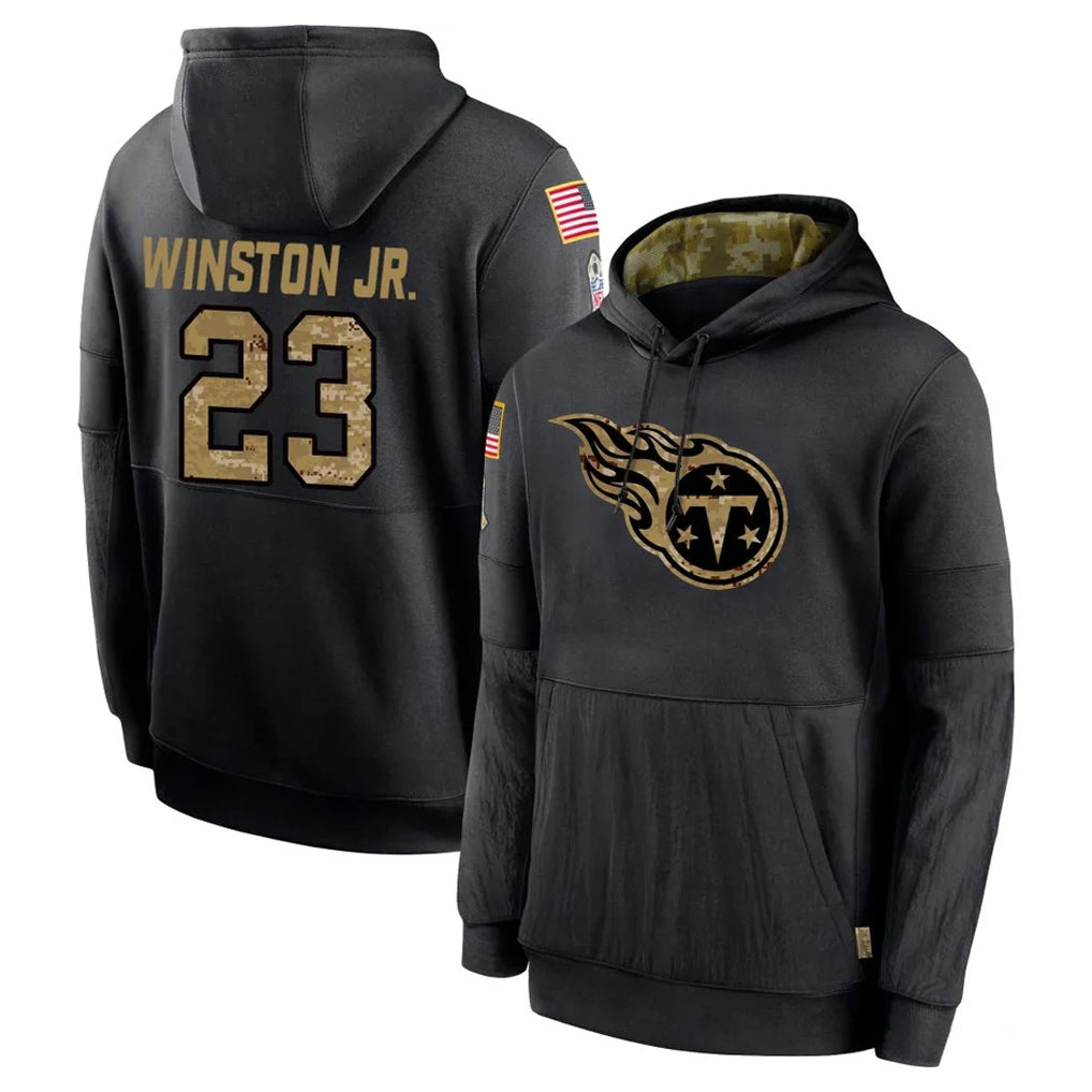 Johmsee T.Titans #23 Kevin Winston Jr. Player Black Salute to Service Sideline Performance Pullover Hoodies Home Game Stitched Jerseys