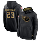Johmsee T.Titans #23 Kevin Winston Jr. Player Black Salute to Service Sideline Performance Pullover Hoodies Home Game Stitched Jerseys