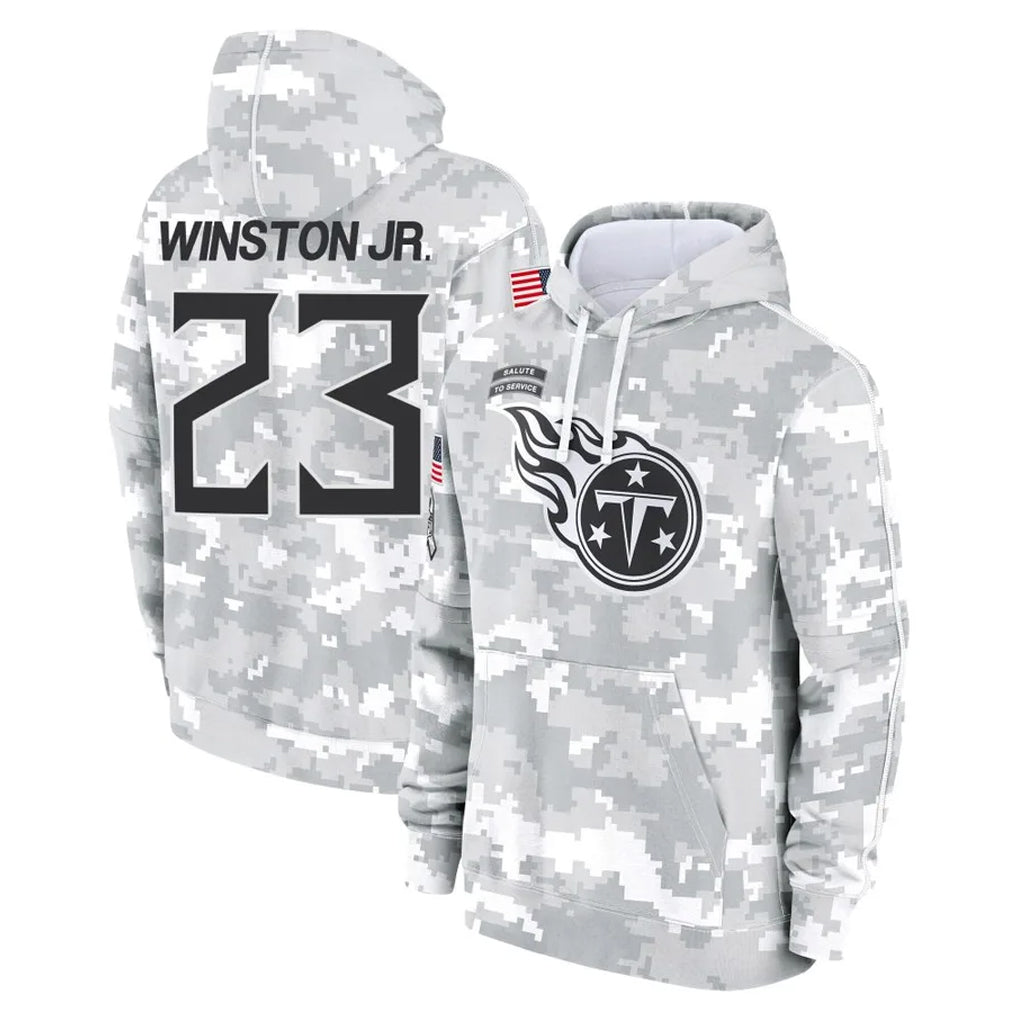 Johmsee T.Titans #23 Kevin Winston Jr. Player Camo Arctic Salute to Service Pullover Hoodies Home Game Stitched Jerseys