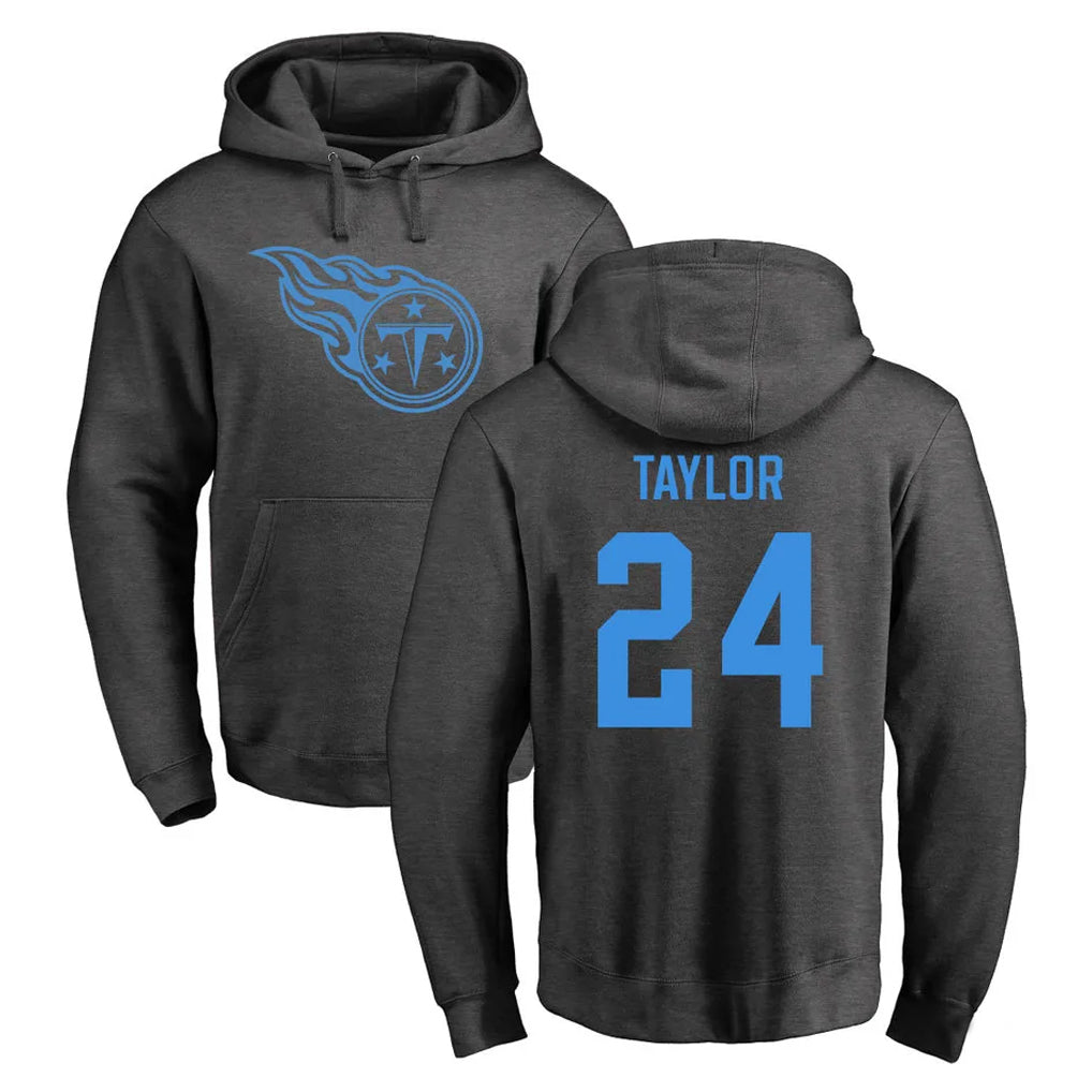 Johmsee T.Titans #24 Alontae Taylor Player Ash One Color Pullover Hoodies Home Game Stitched Jerseys