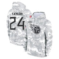 Johmsee T.Titans #24 Alontae Taylor Player Camo Arctic Salute to Service Pullover Hoodies Home Game Stitched Jerseys