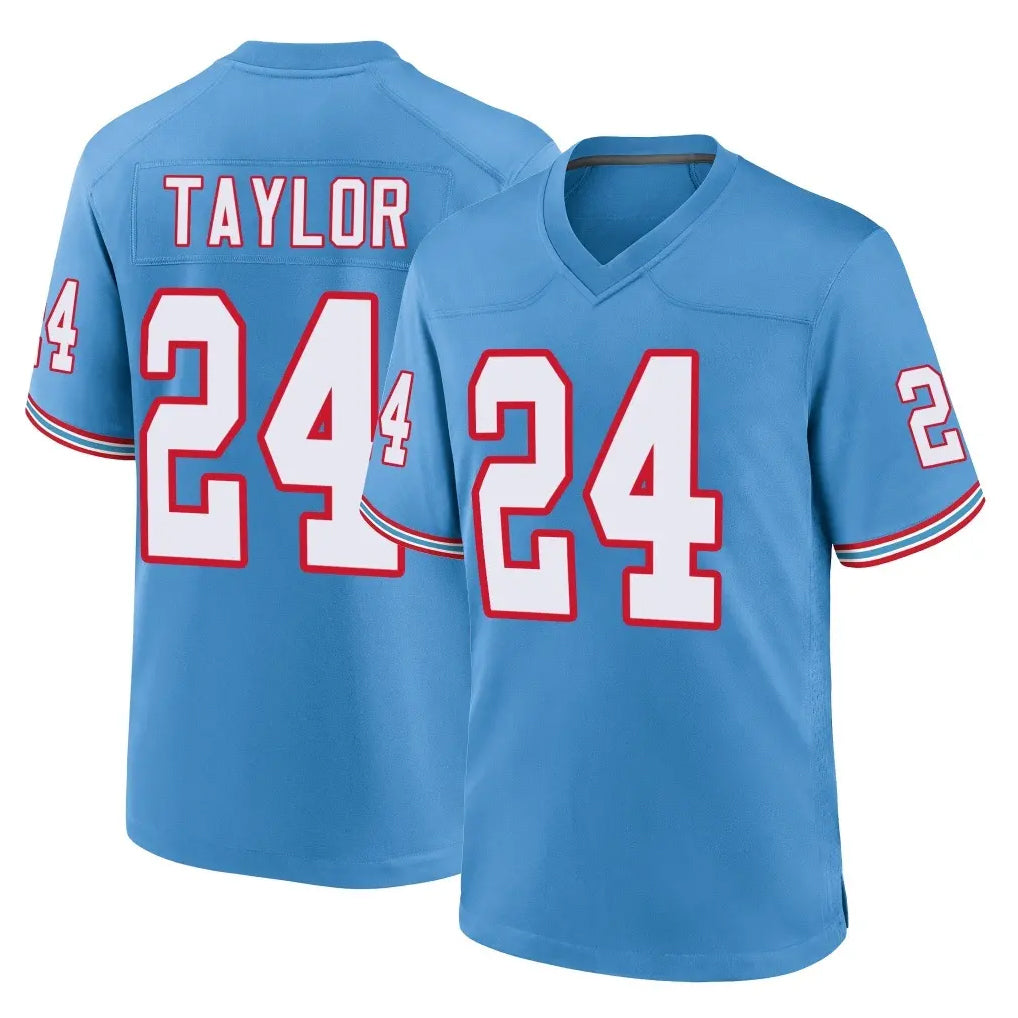 Johmsee T.Titans #24 Alontae Taylor Player Light Blue Oilers Throwback Home Game Stitched Jerseys