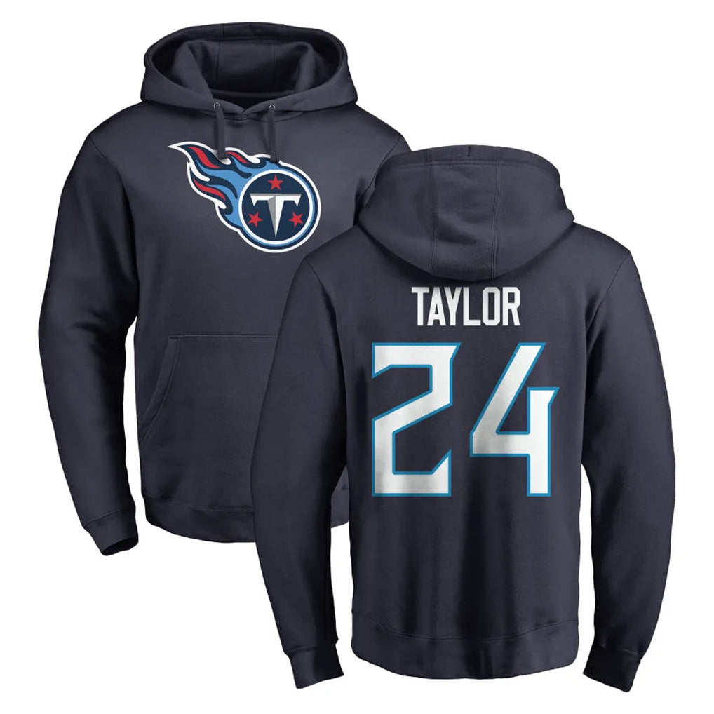 Johmsee T.Titans #24 Alontae Taylor Player Navy Logo Pullover Hoodies Home Game Stitched Jerseys
