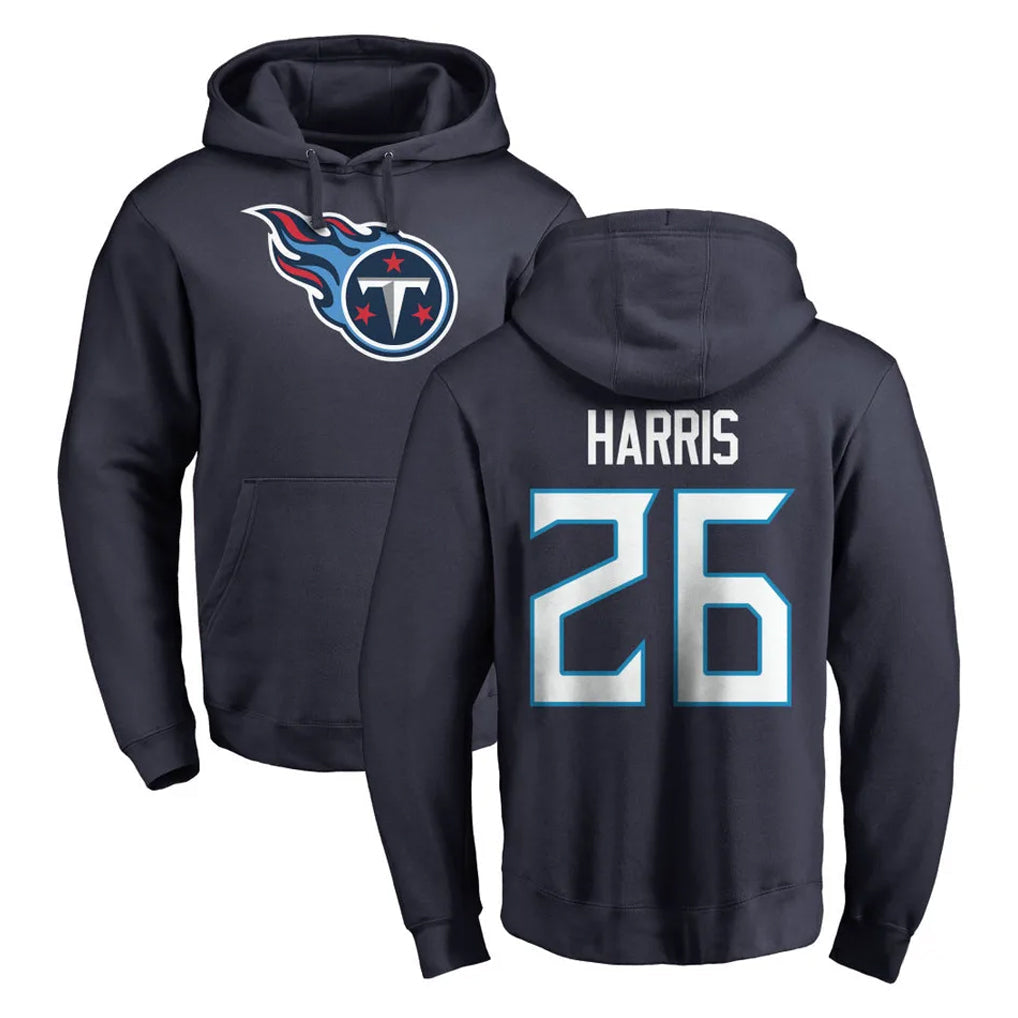 Johmsee T.Titans #26 Marcus Harris Player Navy Logo Pullover Hoodies Home Game Stitched Jerseys