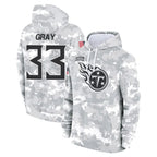 Johmsee T.Titans #33 Cedric Gray Player Camo Arctic Salute to Service Pullover Hoodies Home Game Stitched Jerseys