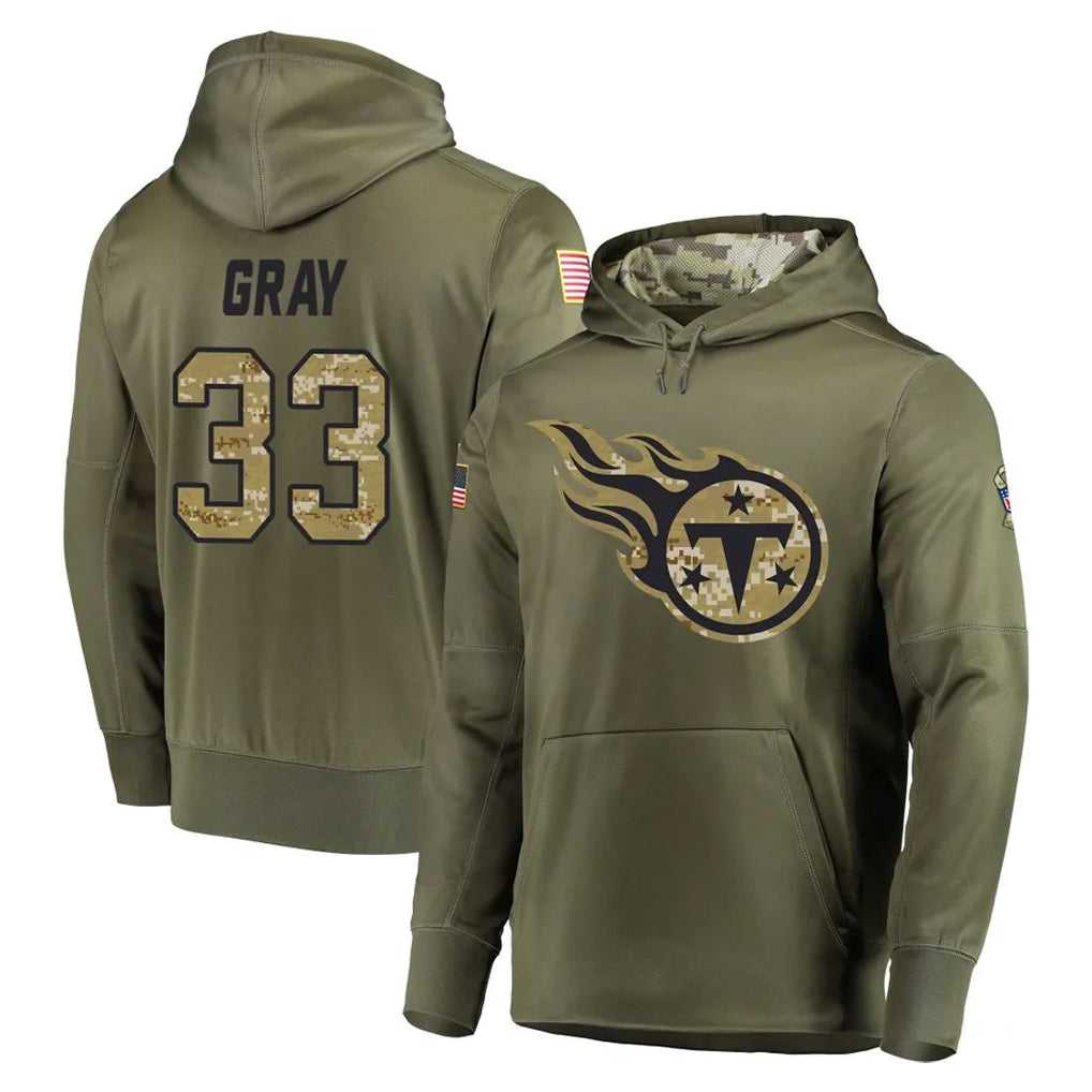 Johmsee T.Titans #33 Cedric Gray Player Olive Salute to Service Pullover Hoodies Home Game Stitched Jerseys