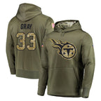 Johmsee T.Titans #33 Cedric Gray Player Olive Salute to Service Pullover Hoodies Home Game Stitched Jerseys