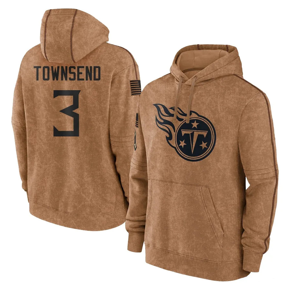 Johmsee T.Titans #3 Tommy Townsend Player Brown Salute To Service Club Pullover Hoodies Home Game Stitched Jerseys