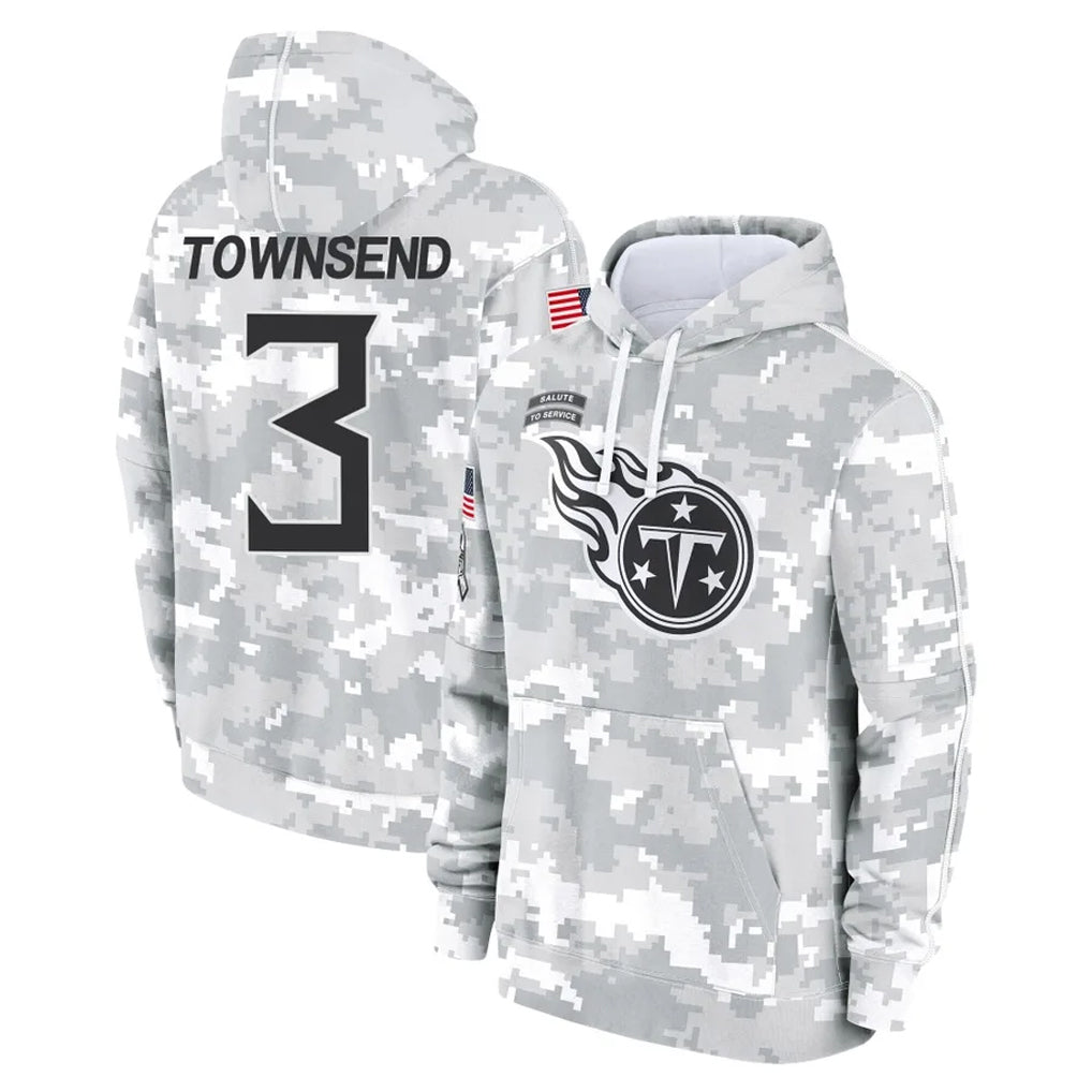 Johmsee T.Titans #3 Tommy Townsend Player Camo Arctic Salute to Service Pullover Hoodies Home Game Stitched Jerseys