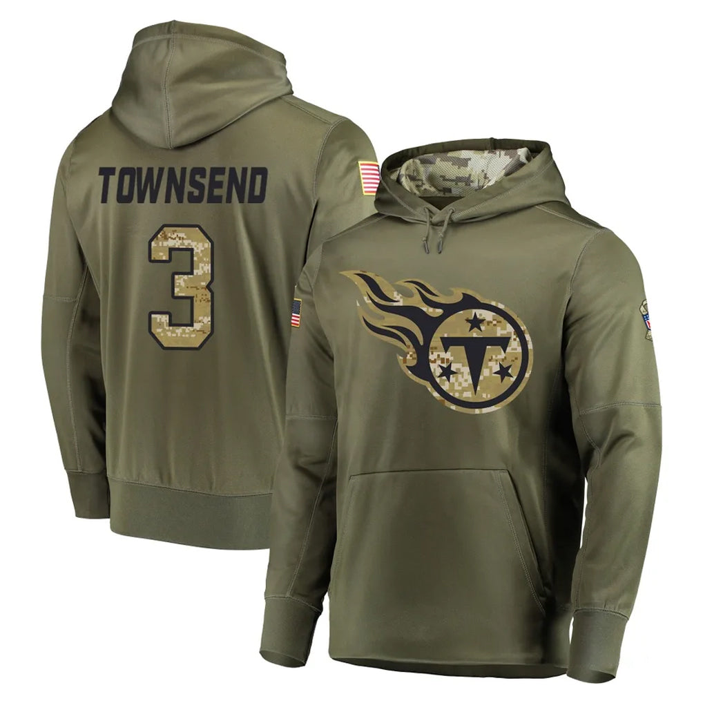 Johmsee T.Titans #3 Tommy Townsend Player Olive Salute to Service Pullover Hoodies Home Game Stitched Jerseys