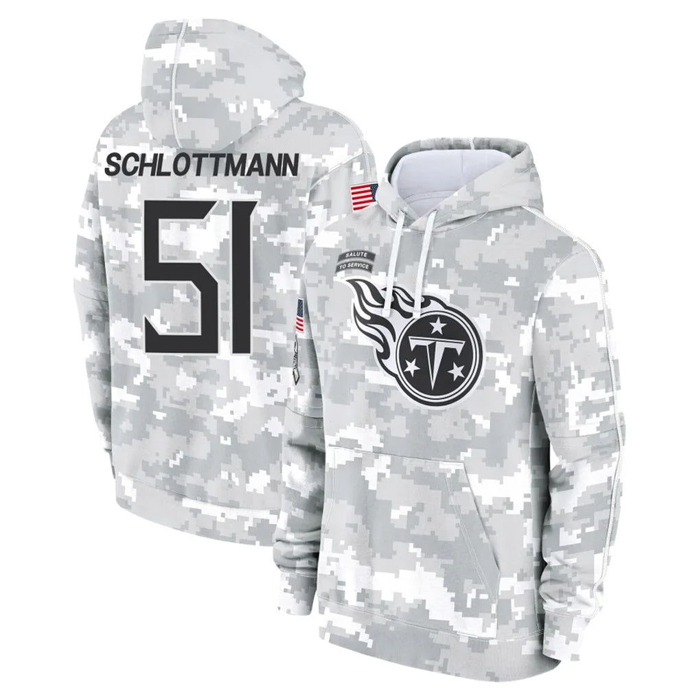 Johmsee T.Titans #51 Austin Schlottmann Player Camo Arctic Salute to Service Pullover Hoodies Home Game Stitched Jerseys