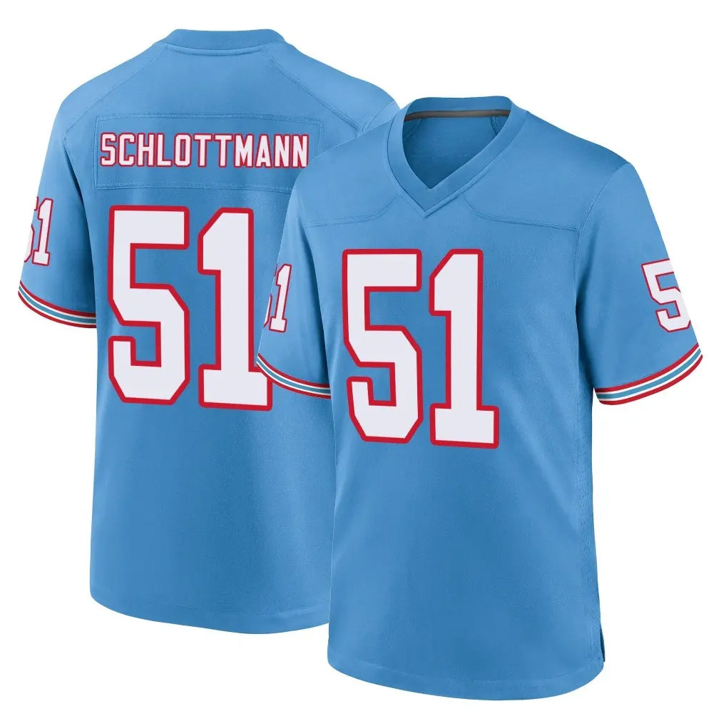 Johmsee T.Titans #51 Austin Schlottmann Player Light Blue Oilers Throwback Home Game Stitched Jerseys