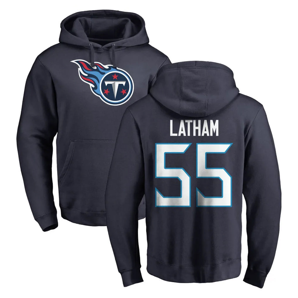 Johmsee T.Titans #55 JC Latham Player Navy Logo Pullover Hoodies Home Game Stitched Jerseys