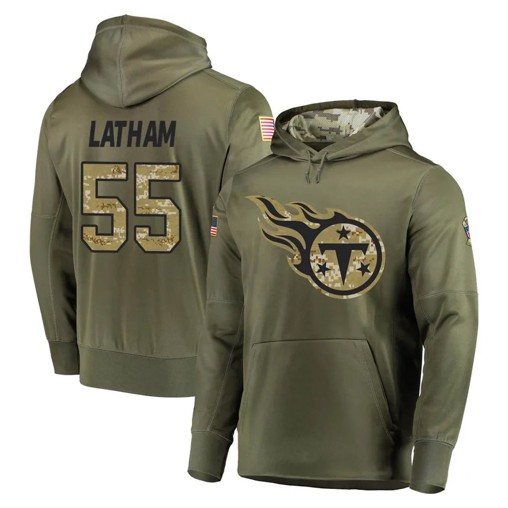 Johmsee T.Titans #55 JC Latham Player Olive Salute to Service Pullover Hoodies Home Game Stitched Jerseys