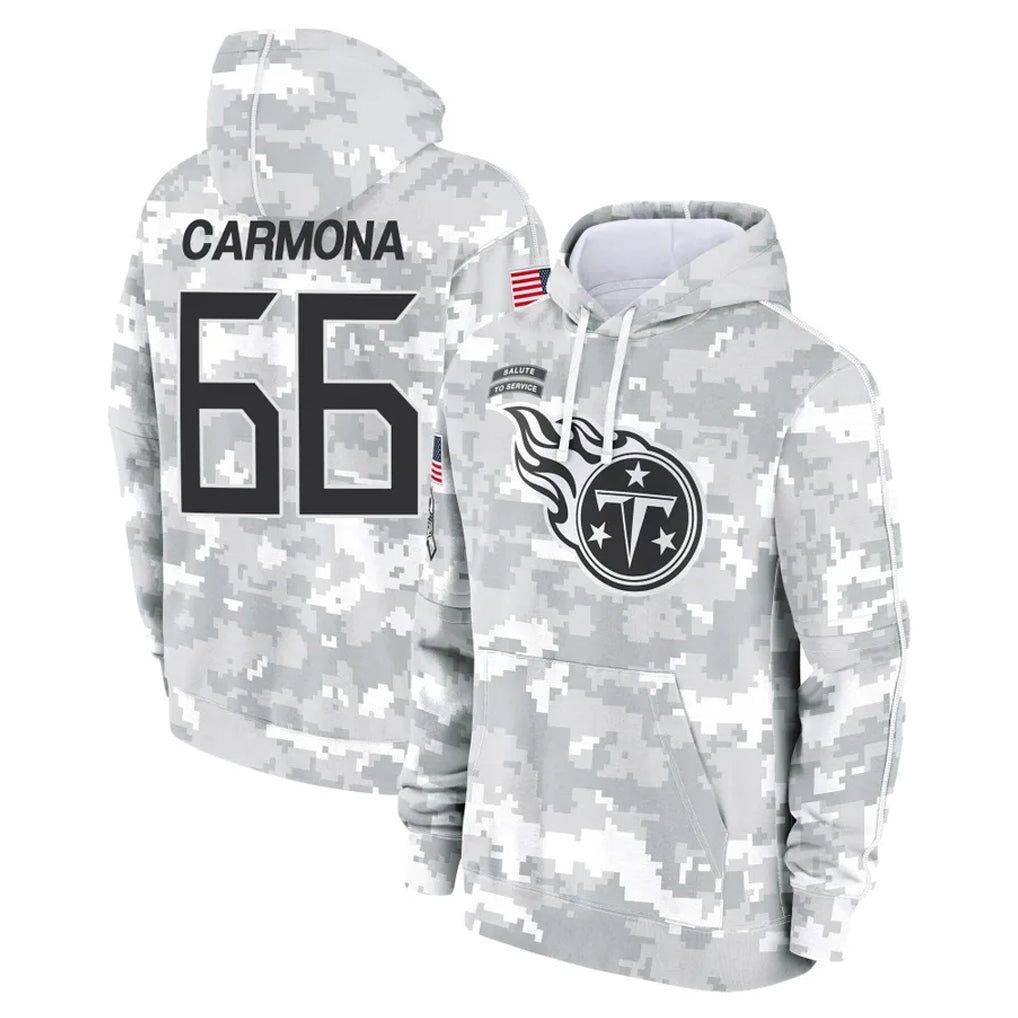 Johmsee T.Titans #66 Fernando Carmona Jr. Player Camo Arctic Salute to Service Pullover Hoodies Home Game Stitched Jerseys