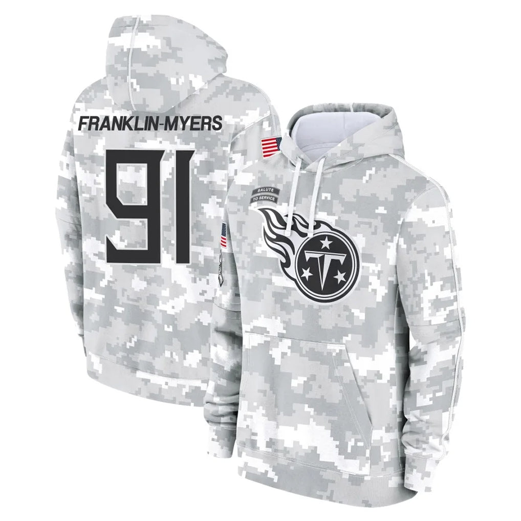 Johmsee T.Titans #91 John Franklin-Myers Player Camo Arctic Salute to Service Pullover Hoodies Home Game Stitched Jerseys