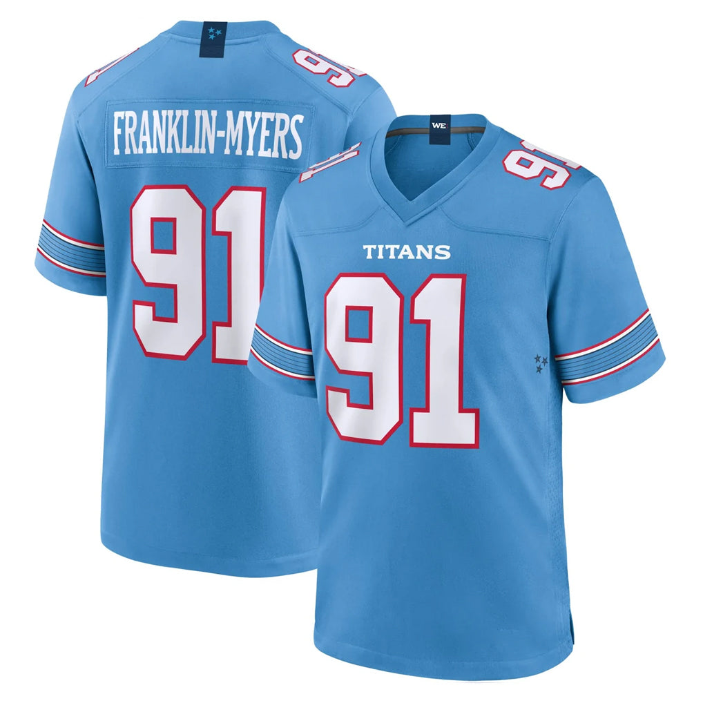 Johmsee T.Titans #91 John Franklin-Myers Player Light Blue 2026 Game Home Stitched Jerseys