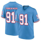Johmsee T.Titans #91 John Franklin-MyersPlayer Light Blue Oilers Throwback Home Game Stitched Jerseys