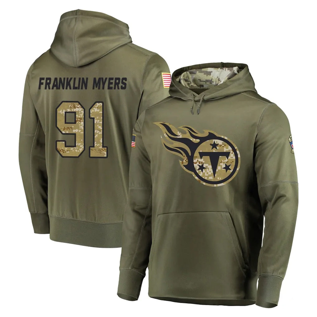 Johmsee T.Titans #91 John Franklin-Myers Player Olive Salute to Service Pullover Hoodies Home Game Stitched Jerseys