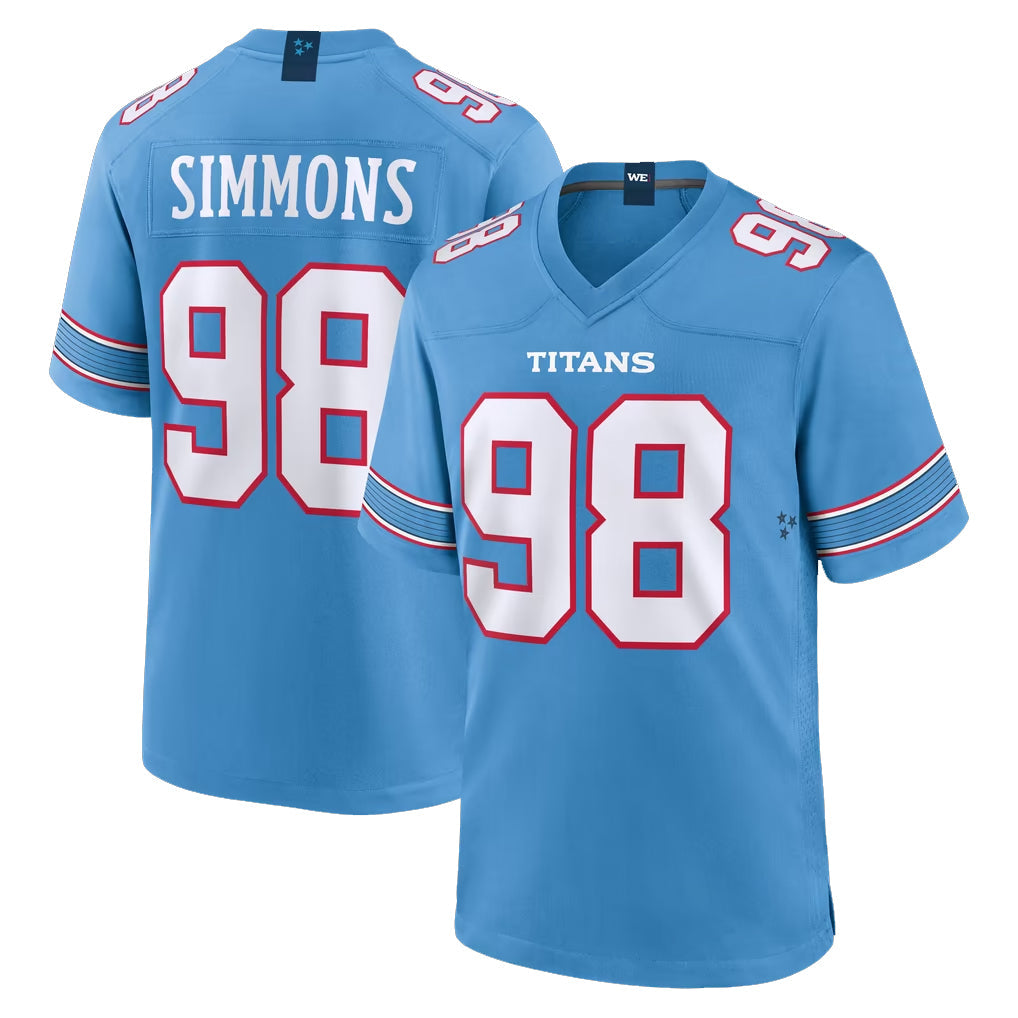 Johmsee T.Titans #98 Jeffery Simmons Player Light Blue 2026 Game Home Stitched Jerseys