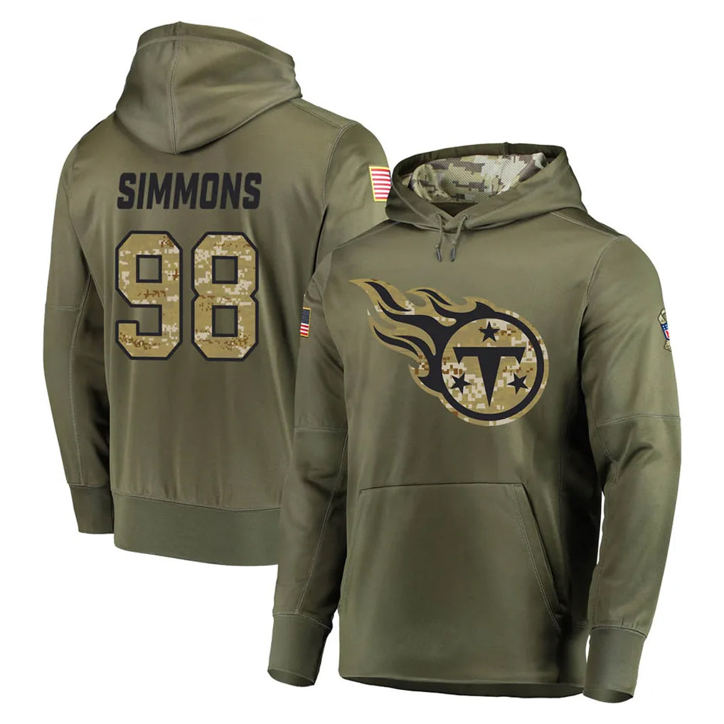 Johmsee T.Titans #98 Jeffery Simmons Player Olive Salute to Service Pullover Hoodies Home Game Stitched Jerseys
