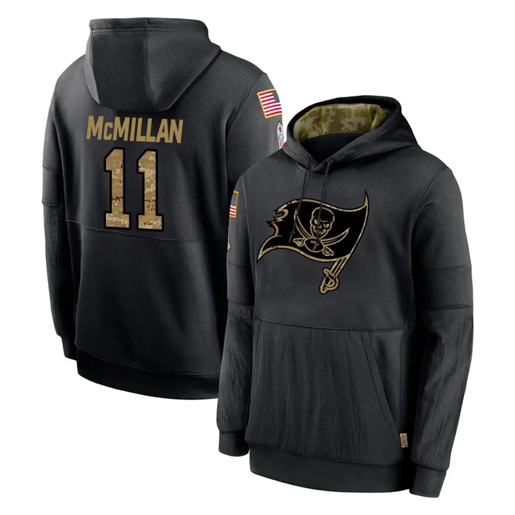 Johmsee TB.Buccaneers #11 Jalen McMillan Player Black Salute to Service Sideline Performance Pullover Hoodies Home Game Stitched Jerseys